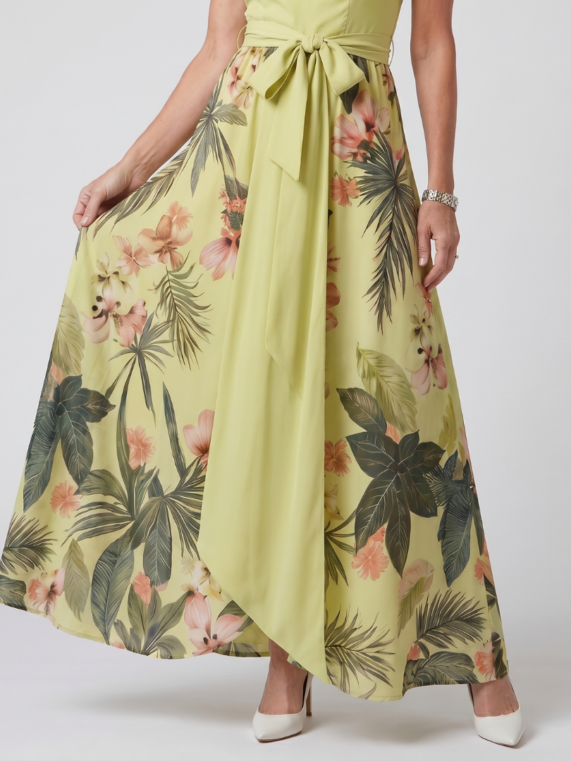 Łąka | Sukienka Maxi z Halterem i Botanicznym Panelem