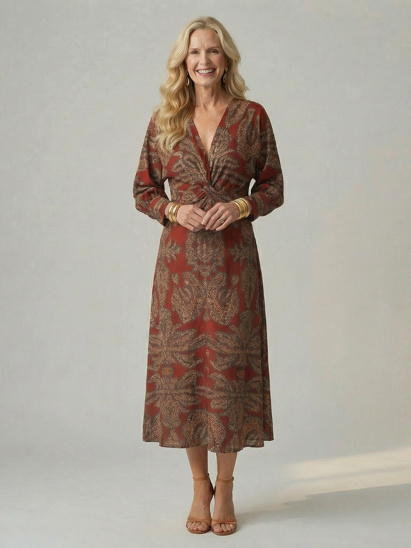 Lune | Naturalna Sukienka Midi z Zawiązaniem