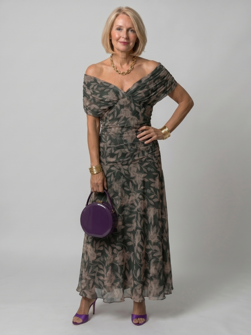 Calen | Sukienka Midi z Odkrytymi Ramionami