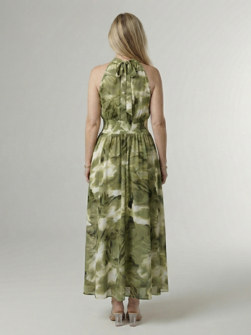 Sylin | Midi Sukienka z Halterem i Marszczeniem