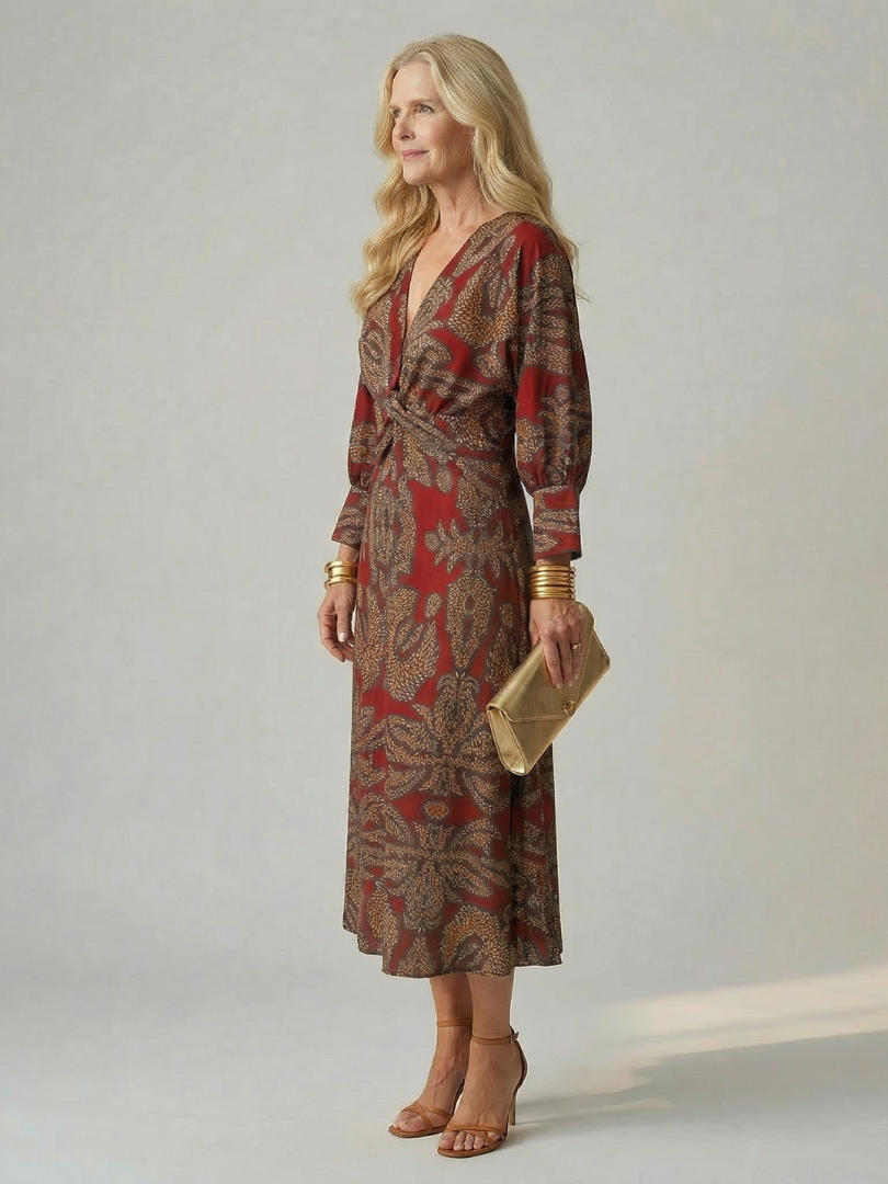 Lune | Naturalna Sukienka Midi z Zawiązaniem