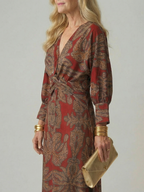 Lune | Naturalna Sukienka Midi z Zawiązaniem