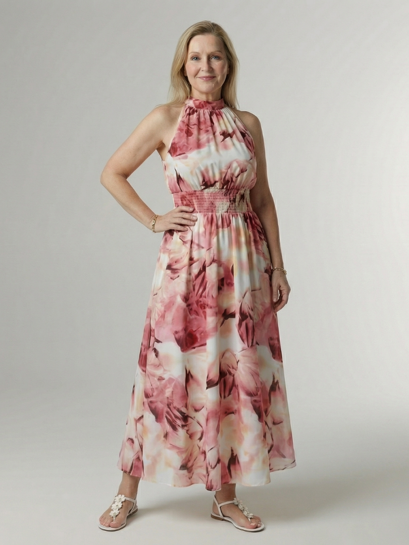 Sylin | Midi Sukienka z Halterem i Marszczeniem