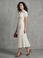 Theodora | Sukienka midi z plisowanym pasem i paskami