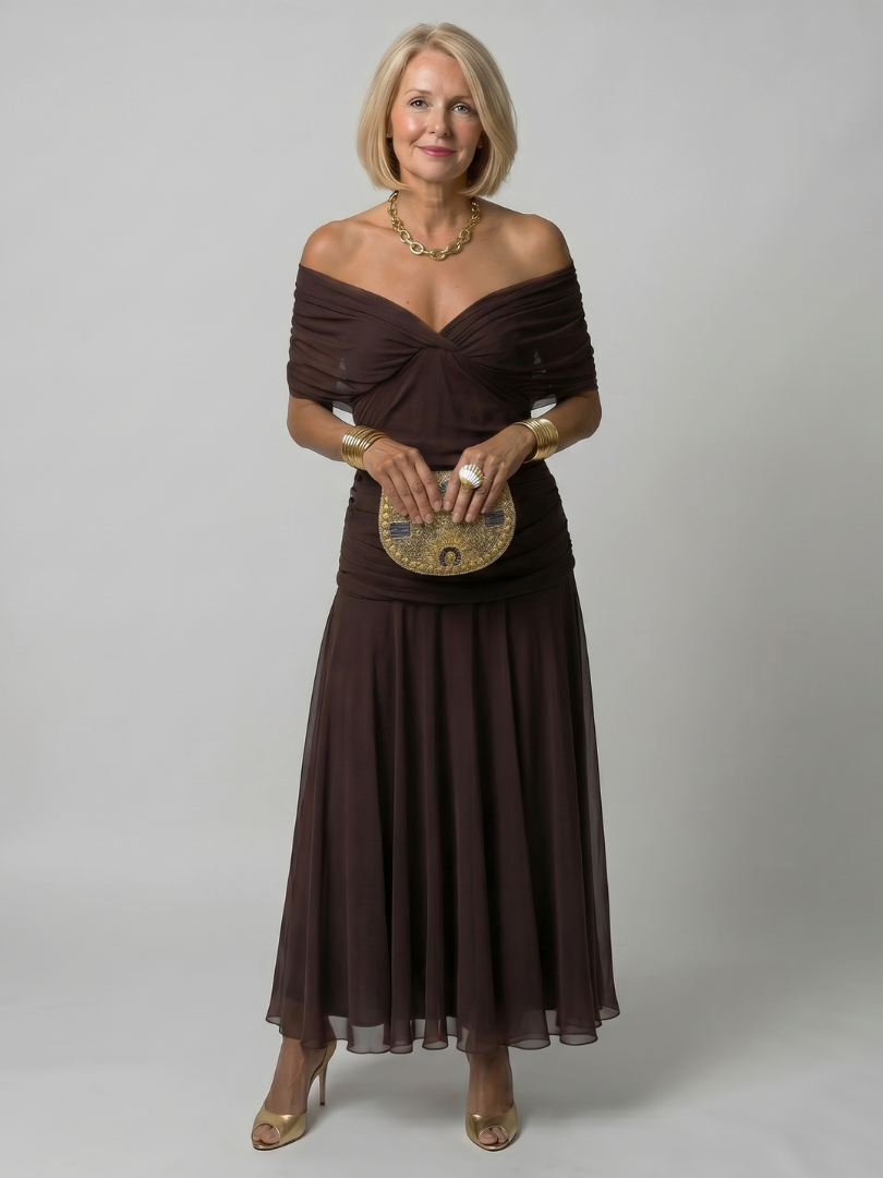 Calen | Sukienka Midi z Odkrytymi Ramionami