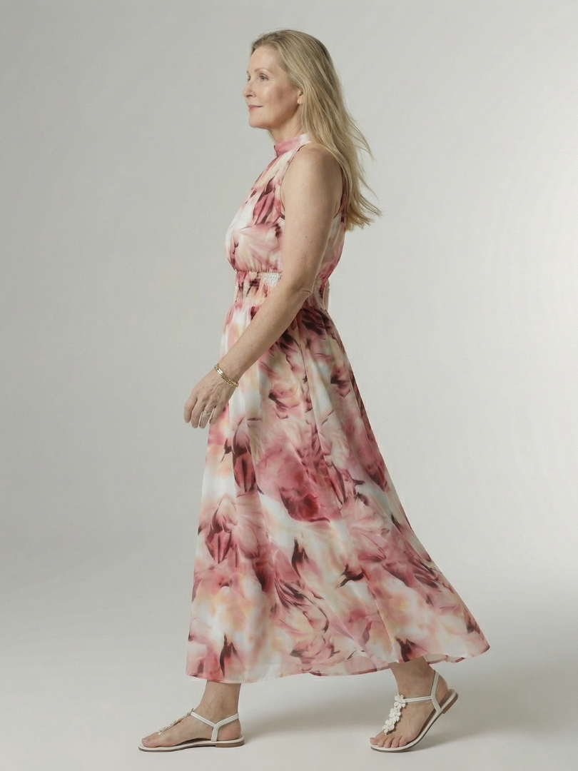 Sylin | Midi Sukienka z Halterem i Marszczeniem