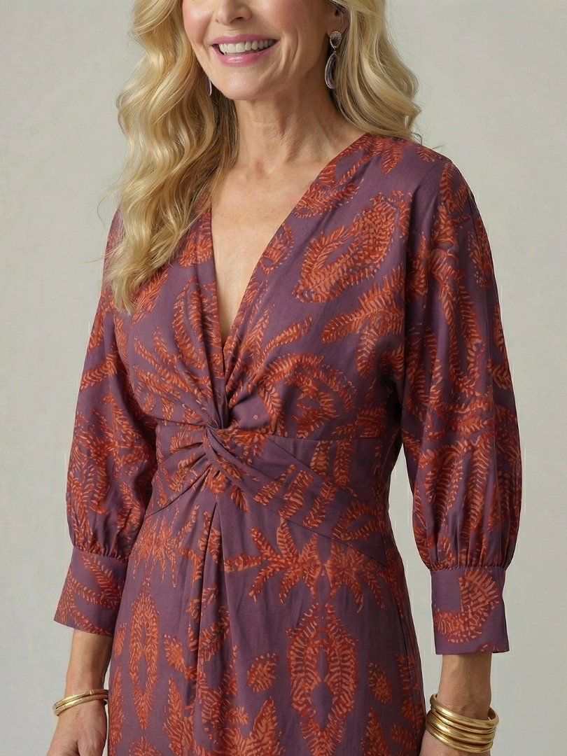 Lune | Naturalna Sukienka Midi z Zawiązaniem