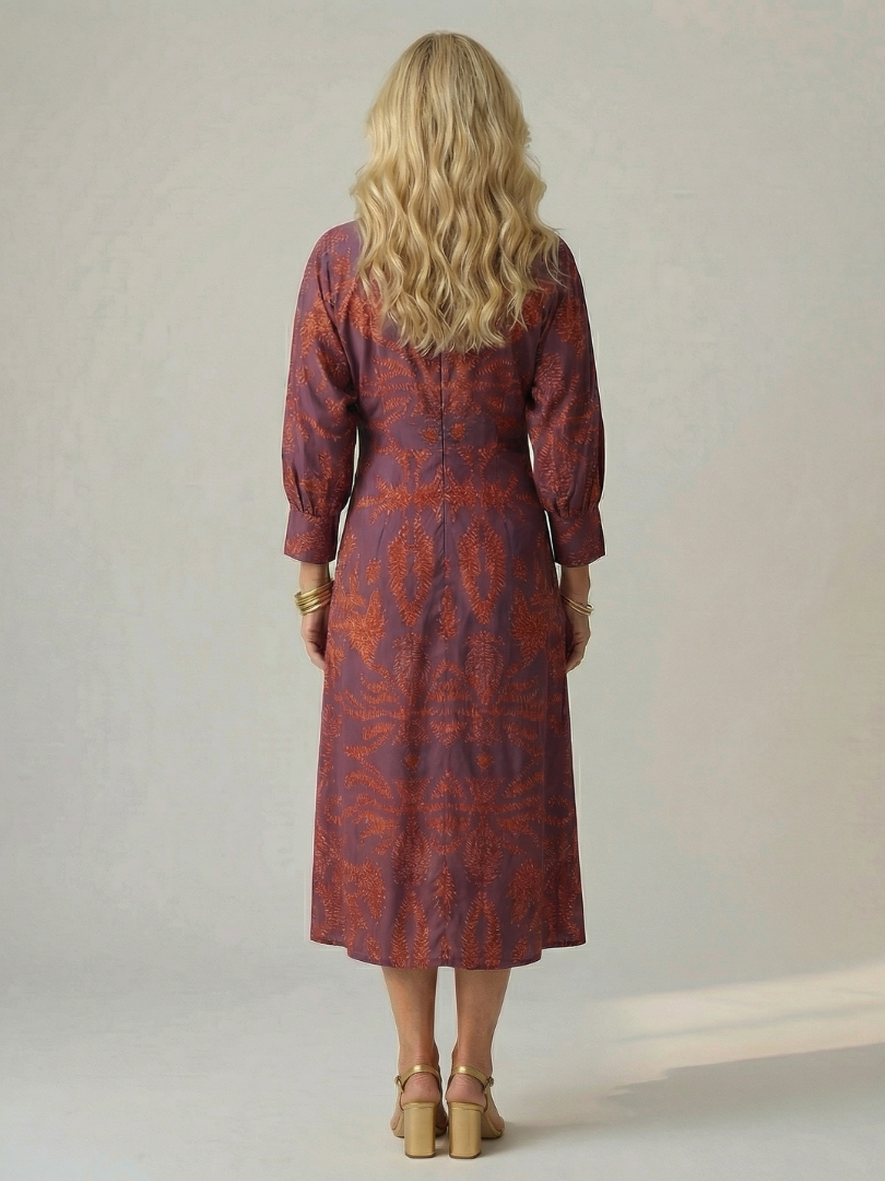 Lune | Naturalna Sukienka Midi z Zawiązaniem