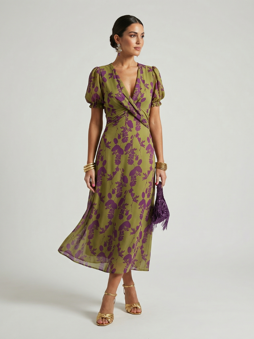 Virel | Luźna Kwiatowa Sukienka Midi