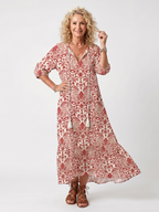 Noelle | Sukienka midi z ozdobnym nadrukiem i frędzlami