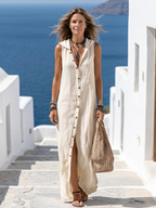 Marune | Bezrękawowa maxi sukienka z guzikiem i kapturem