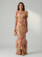 Vianne | Del dress maxi z delikatnym wysokim dekoltem