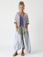 Raina | Sukienka midi z haftowanym panelem kontrastowym i dużymi kieszeniami