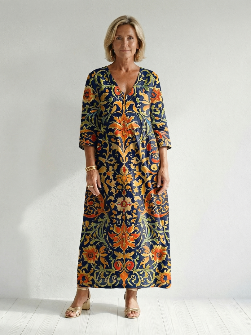 Elise | Czysta, ozdobna sukienka midi w kwiaty