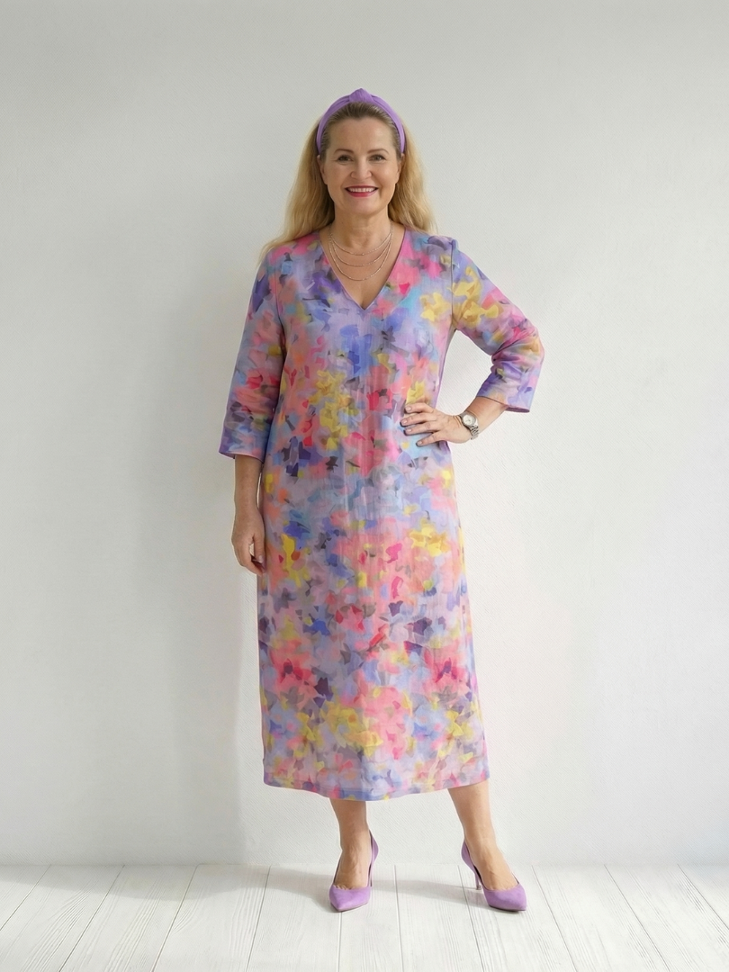 Benson | Abstrakcyjna Kwiatowa Sukienka Midi