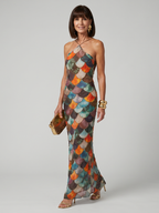 Larkin | Dopasowana Maxi Sukienka w Wielokolorowy Wzór Skali