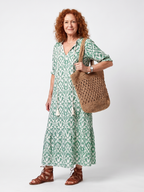 Ilara | Sukienka Midi z Dekoltem w Serek i Frędzlami