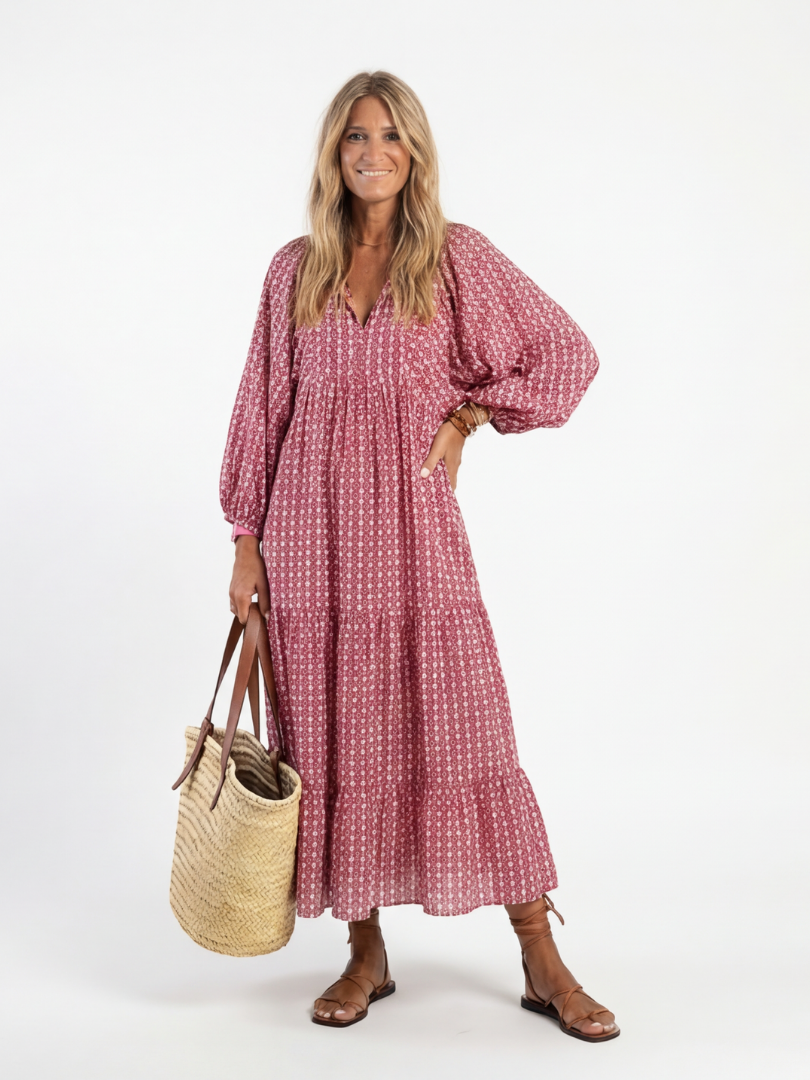 Arlette | Sukienka midi z długim rękawem w geometryczny wzór