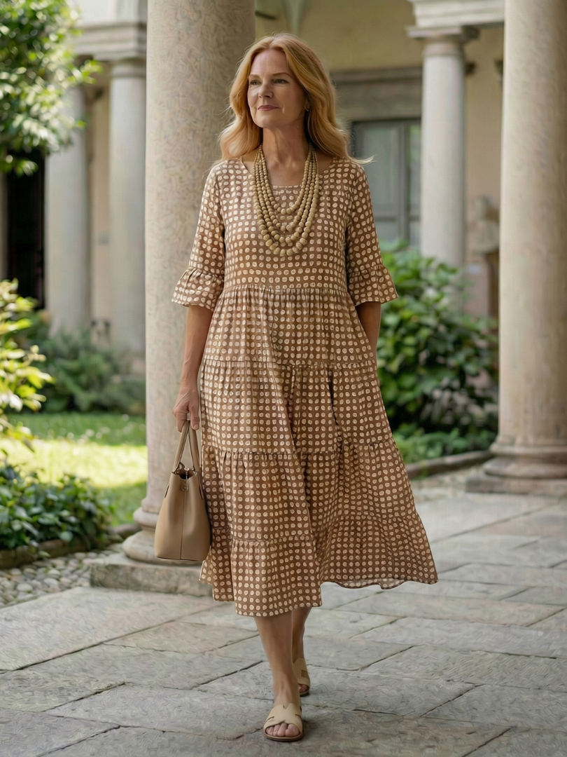 Arlo | Sukienka midi w groszki z falbanami, krótki rękaw