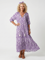 Penelope | Midi sukienka z nadrukiem i frędzlami