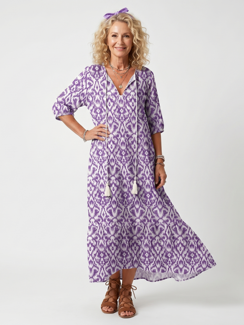 Penelope | Midi sukienka z nadrukiem i frędzlami