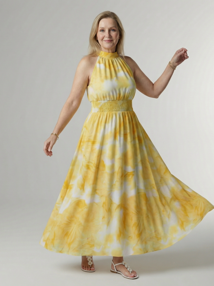 Sylin | Midi Sukienka z Halterem i Marszczeniem