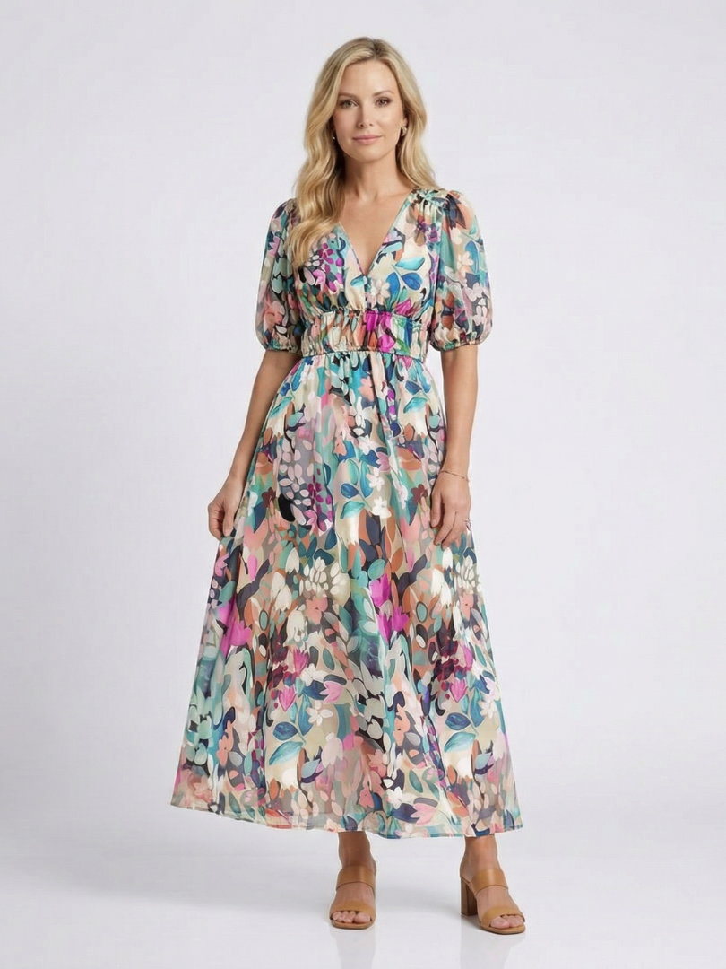 Eulalie | Sukienka midi z krótkim rękawem i dekoltem w serek