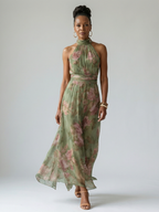 Mirelle | Midi Sukienka z Halterem i Marszczeniem