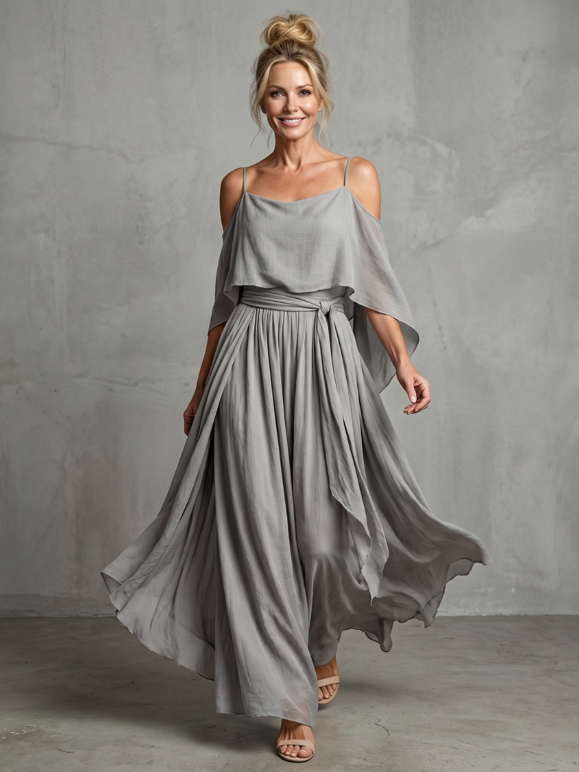 Marisol | Warstwowy top z odkrytymi ramionami i szerokimi spodniami