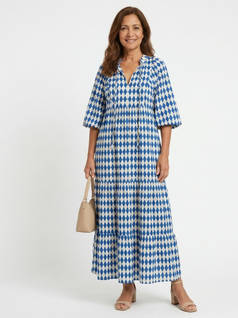 Elodie | Sukienka midi w diamentowy wzór