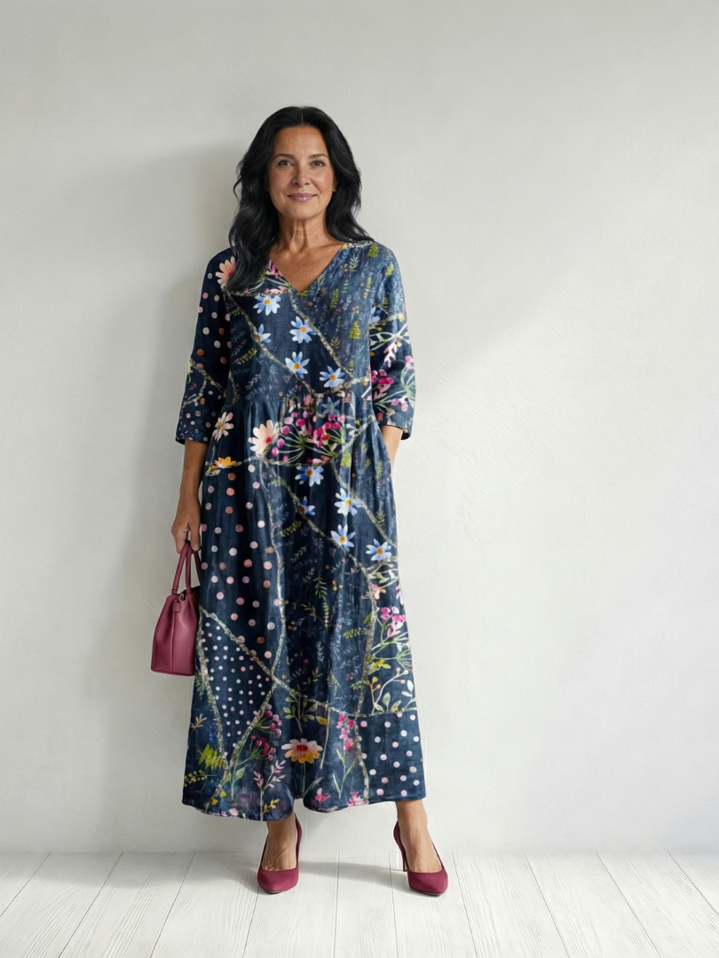 Zane | Łatwa Sukienka Midi w Kwiaty