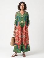 Sloane | Sukienka midi z dekoltem w serek i kieszeniami w różnorodne wzory