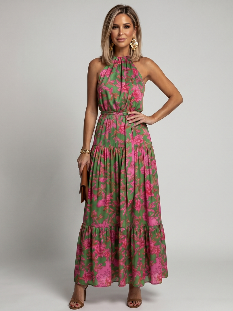 Rowen | Sukienka Midi z Drapowanym Halterem