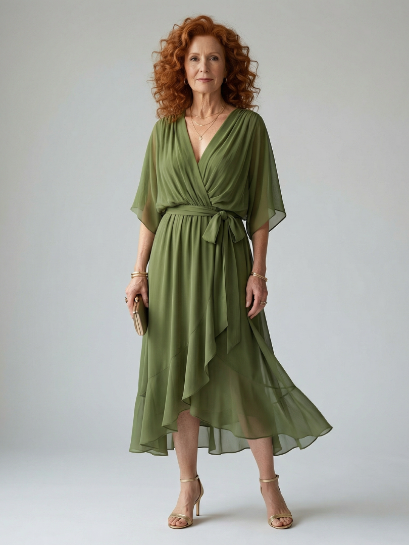 Elric | Midi Sukienka z Drapowaniem