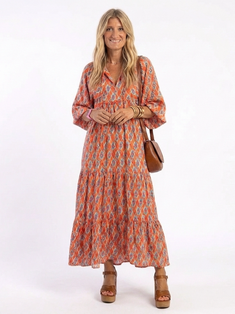 Amara | Sukienka midi z geometrycznym nadrukiem i dekoltem w serek