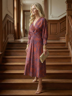 Lune | Naturalna Sukienka Midi z Zawiązaniem