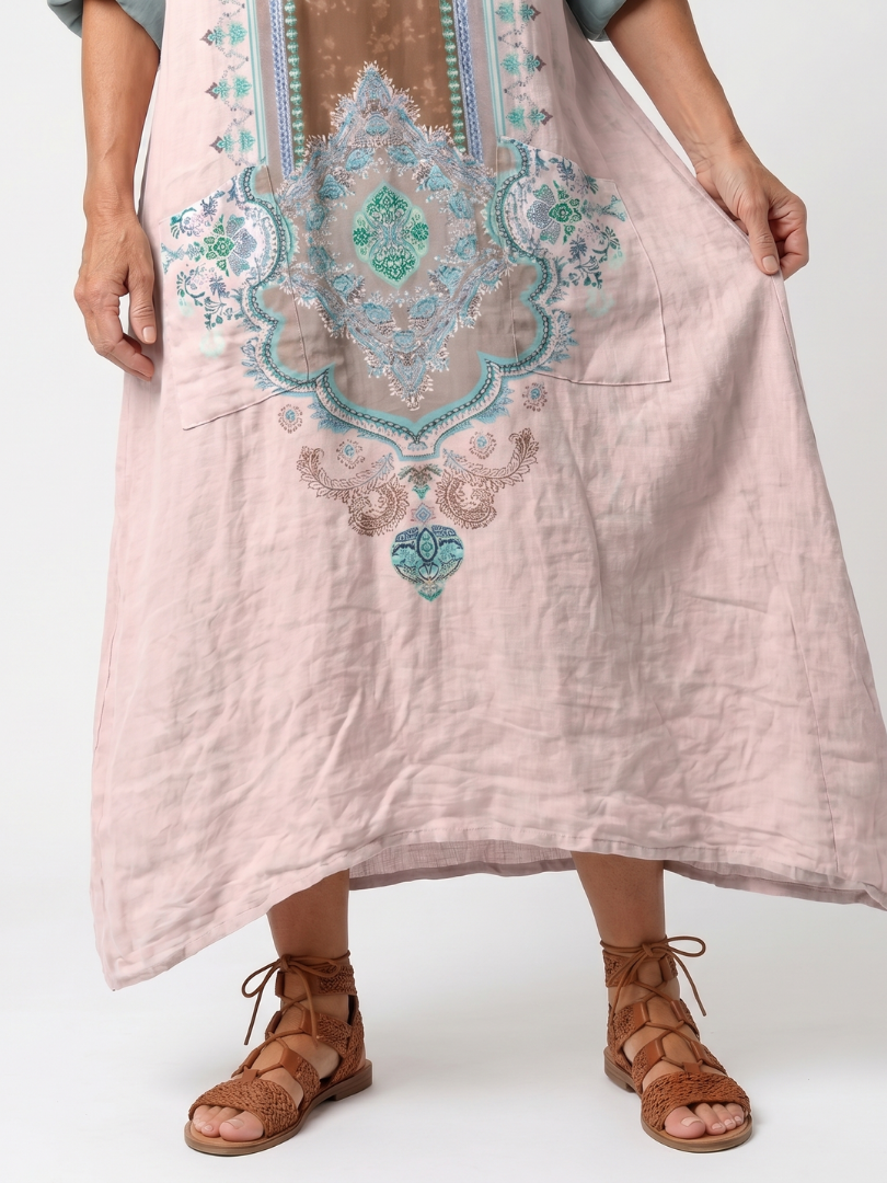 Kenza | Haftowana sukienka midi z luźnymi kieszeniami