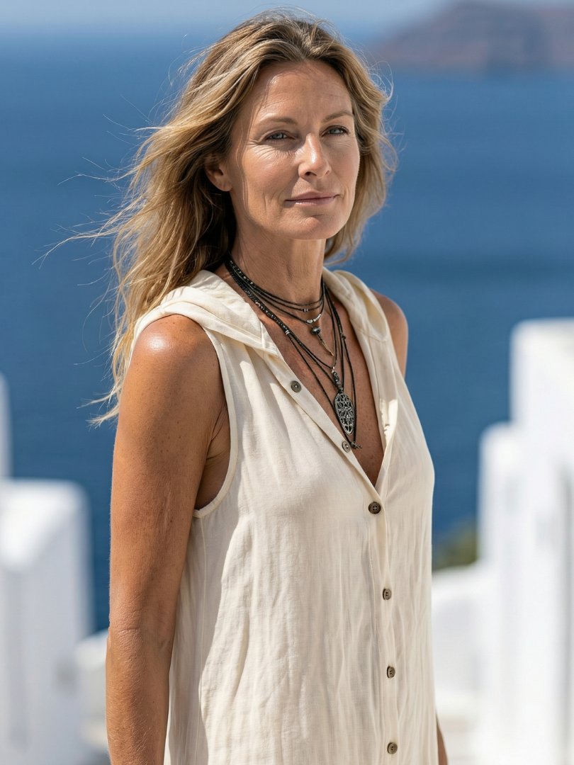 Marune | Bezrękawowa maxi sukienka z guzikiem i kapturem