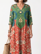 Sloane | Sukienka midi z dekoltem w serek i kieszeniami w różnorodne wzory