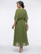 Elysia | Sukienka midi z dekoltem w serek i wiązaniem w talii