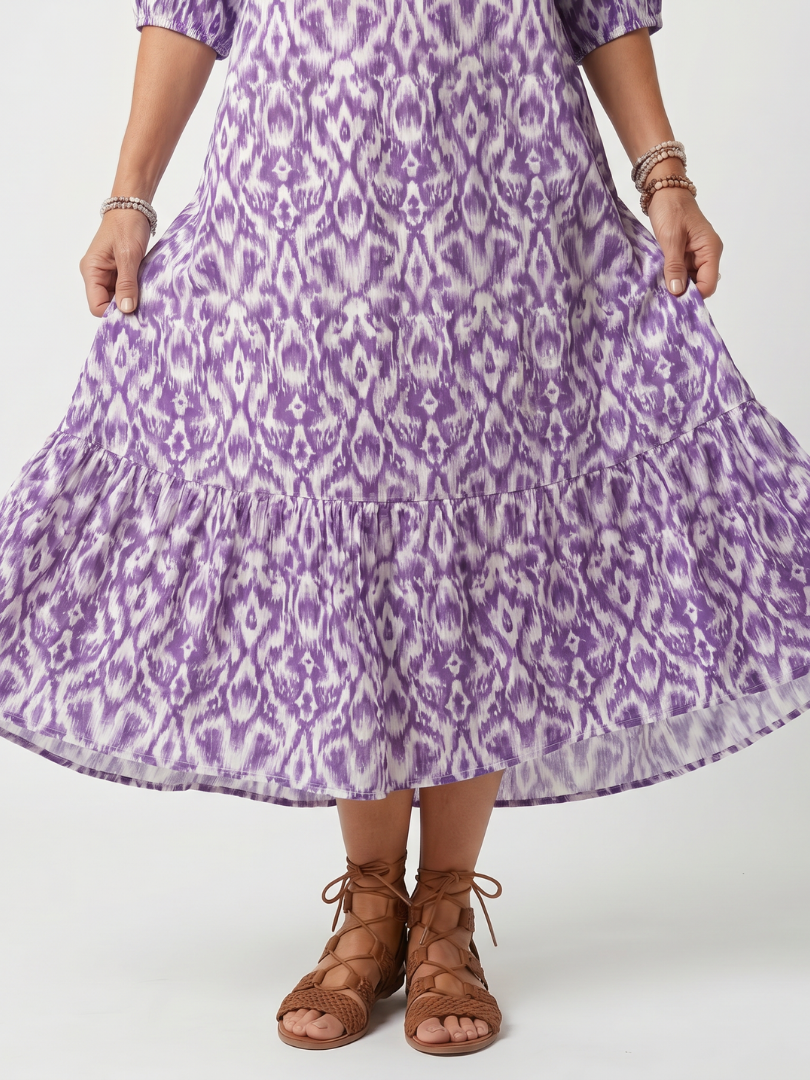 Penelope | Midi sukienka z nadrukiem i frędzlami