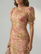 Vianne | Del dress maxi z delikatnym wysokim dekoltem