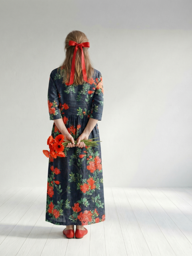 Cyrus | Swobodna Sukienka Midi w Kwiaty