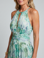 Portia | Midi Sukienka w Kwiatowy Wzór z Faldami na Szyi