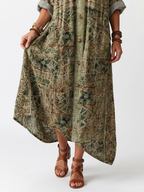 Aleta | Midi sukienka z haftem, z przodu zapinana na guziki, z dużymi kieszeniami