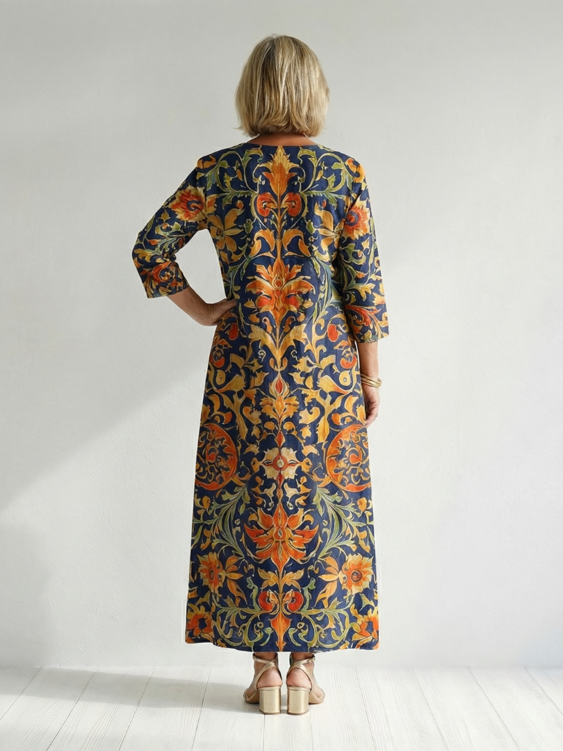 Elise | Czysta, ozdobna sukienka midi w kwiaty