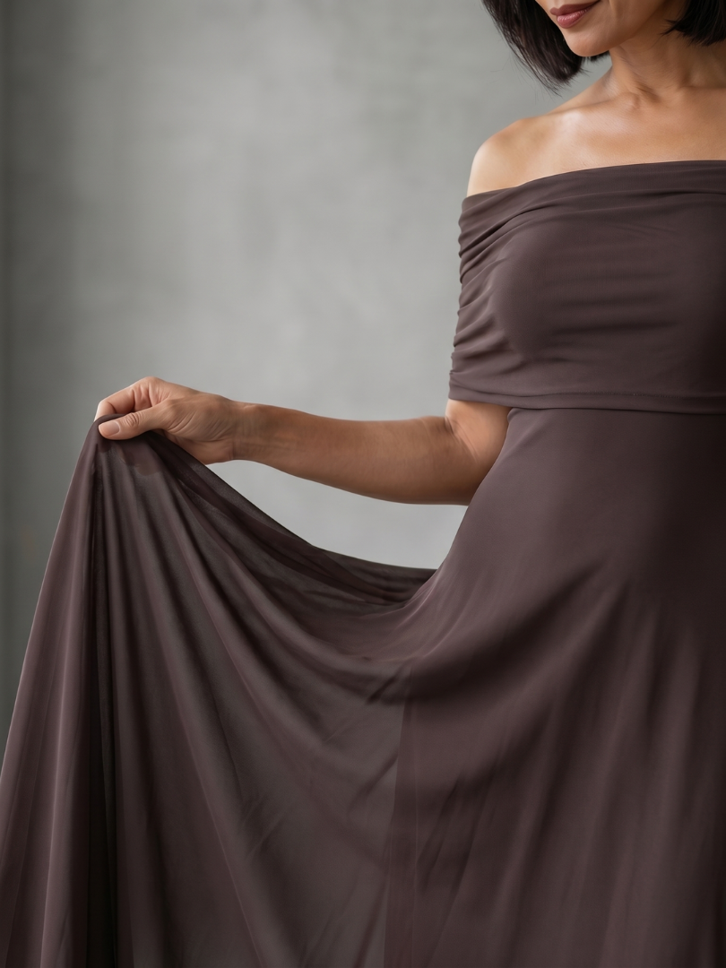 Czerwiec | Sukienka Midi z Odkrytymi Ramionami