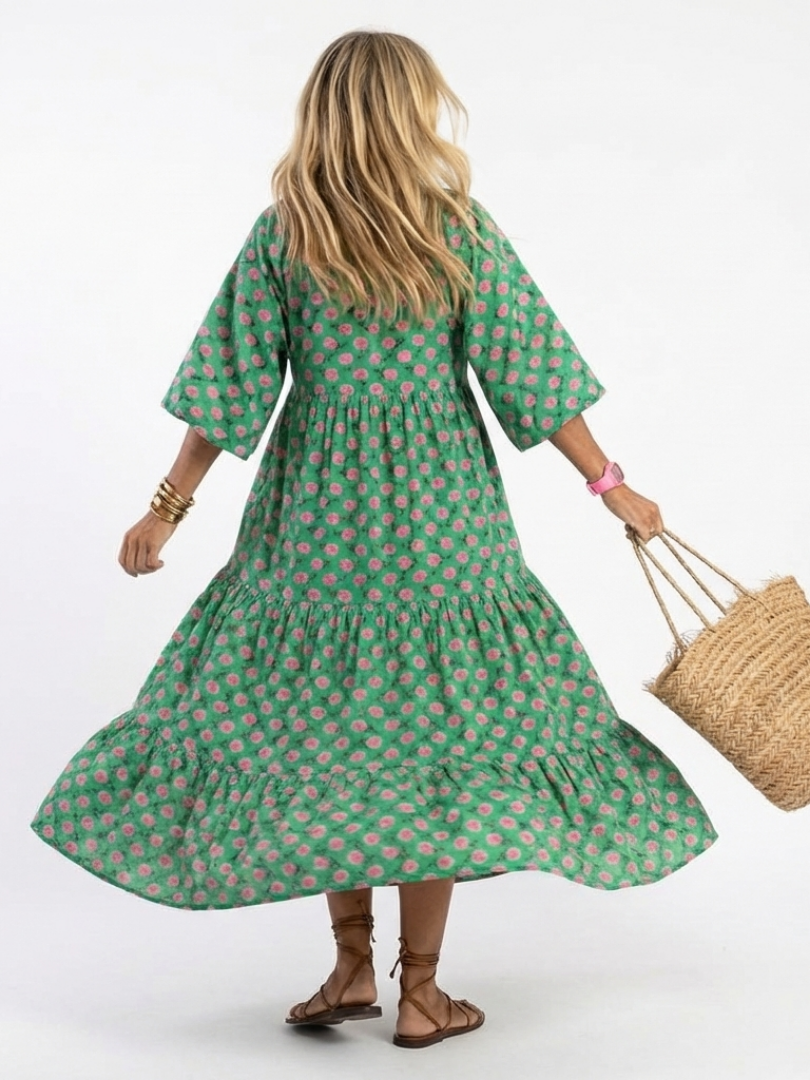 Fiora | Sukienka midi z dekoltem w serek i kwiatowym wzorem