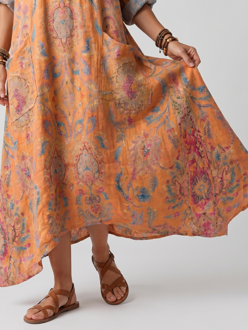 Remi | Sukienka midi z nadrukiem i kieszeniami w stylu oversize