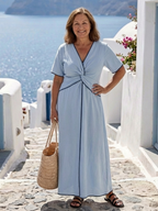 Eirene | Sukienka midi z dekoltem w serek i krótkim rękawem